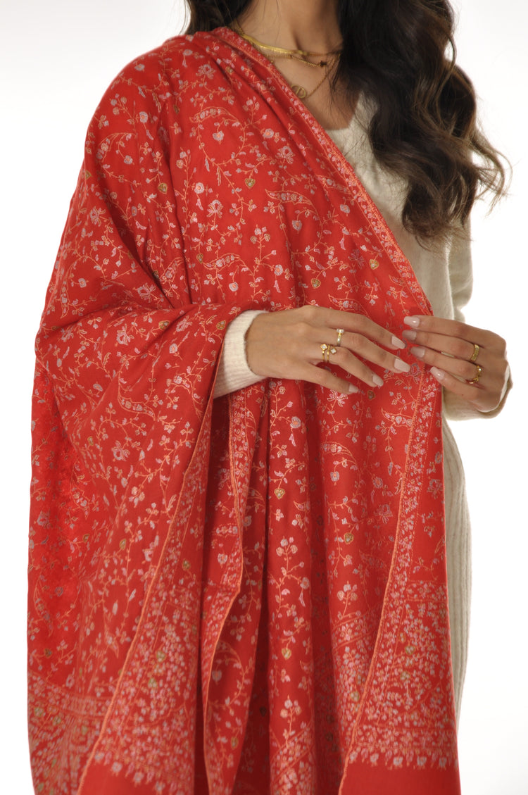 Embroidered Pashmina - Red