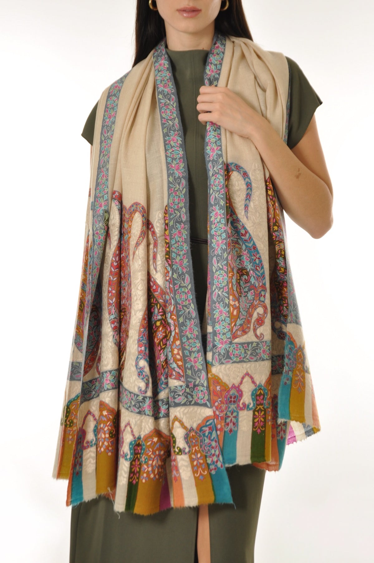 Kalamkari Pashmina - Vibrant On Cream