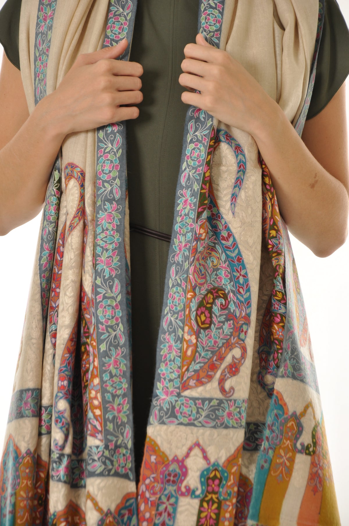 Kalamkari Pashmina - Vibrant On Cream