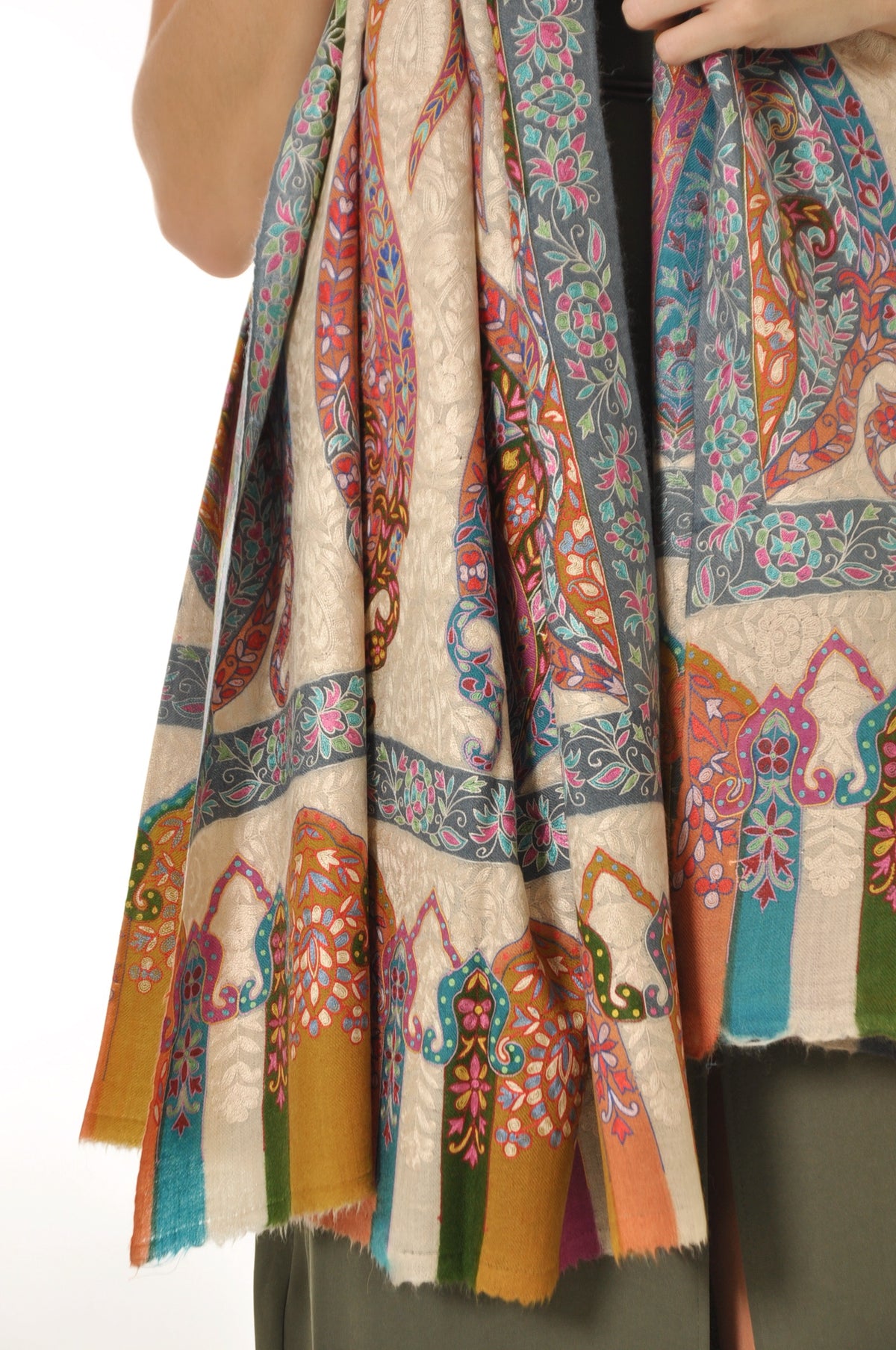 Kalamkari Pashmina - Vibrant On Cream