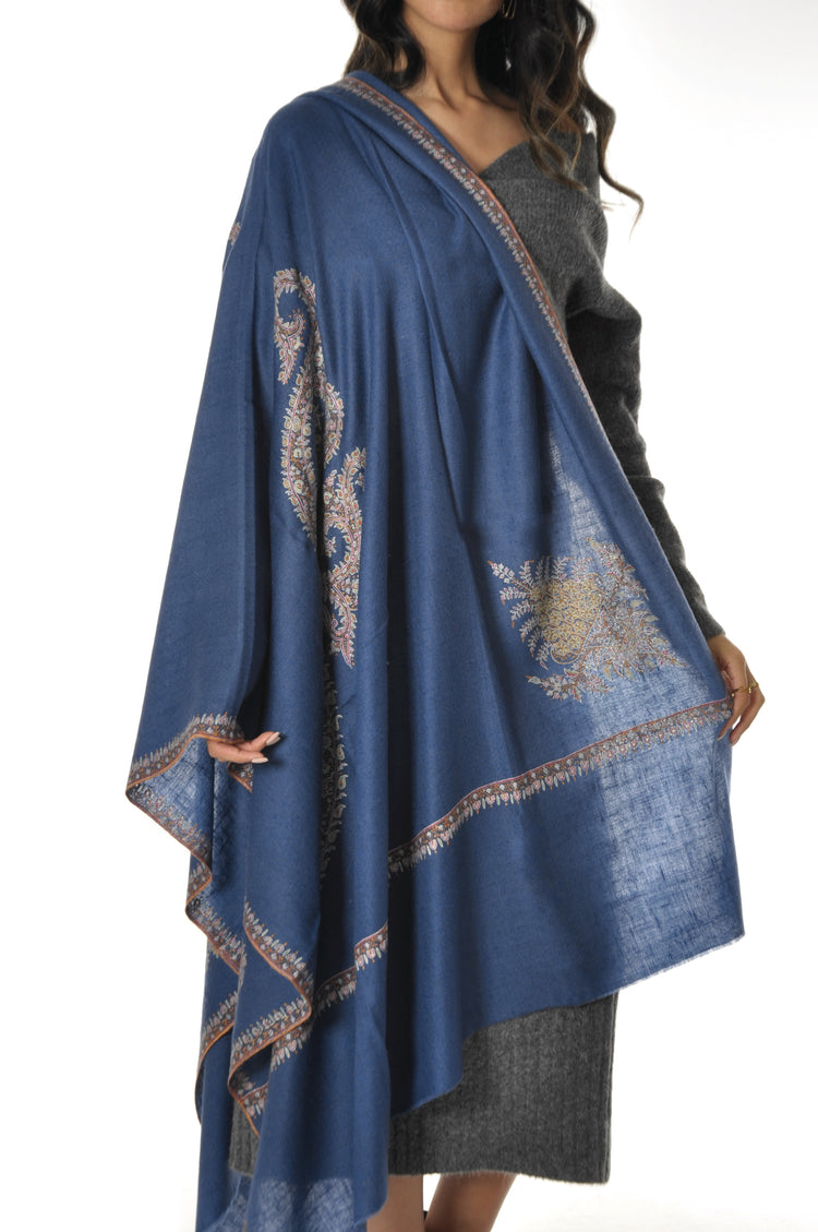 Embroidered Pashmina - Blue