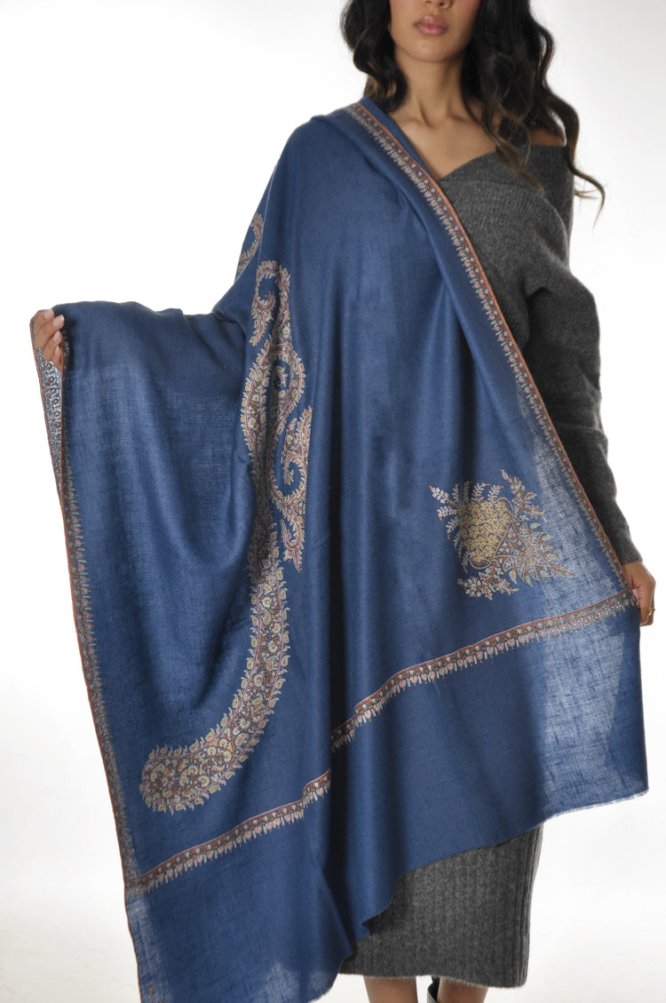 Embroidered Pashmina - Blue