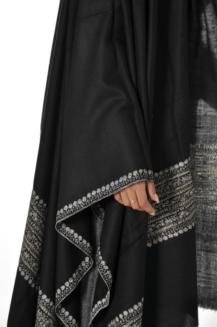 Embroidered Pashmina - Black with border