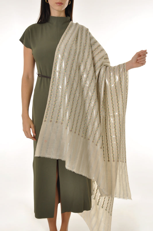 Embroidered Pashmina - The Silver Lining