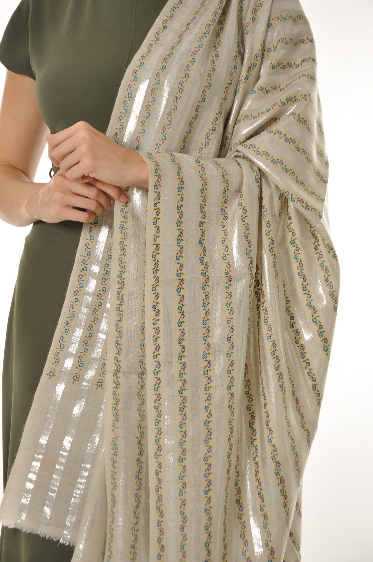 Embroidered Pashmina - The Silver Lining