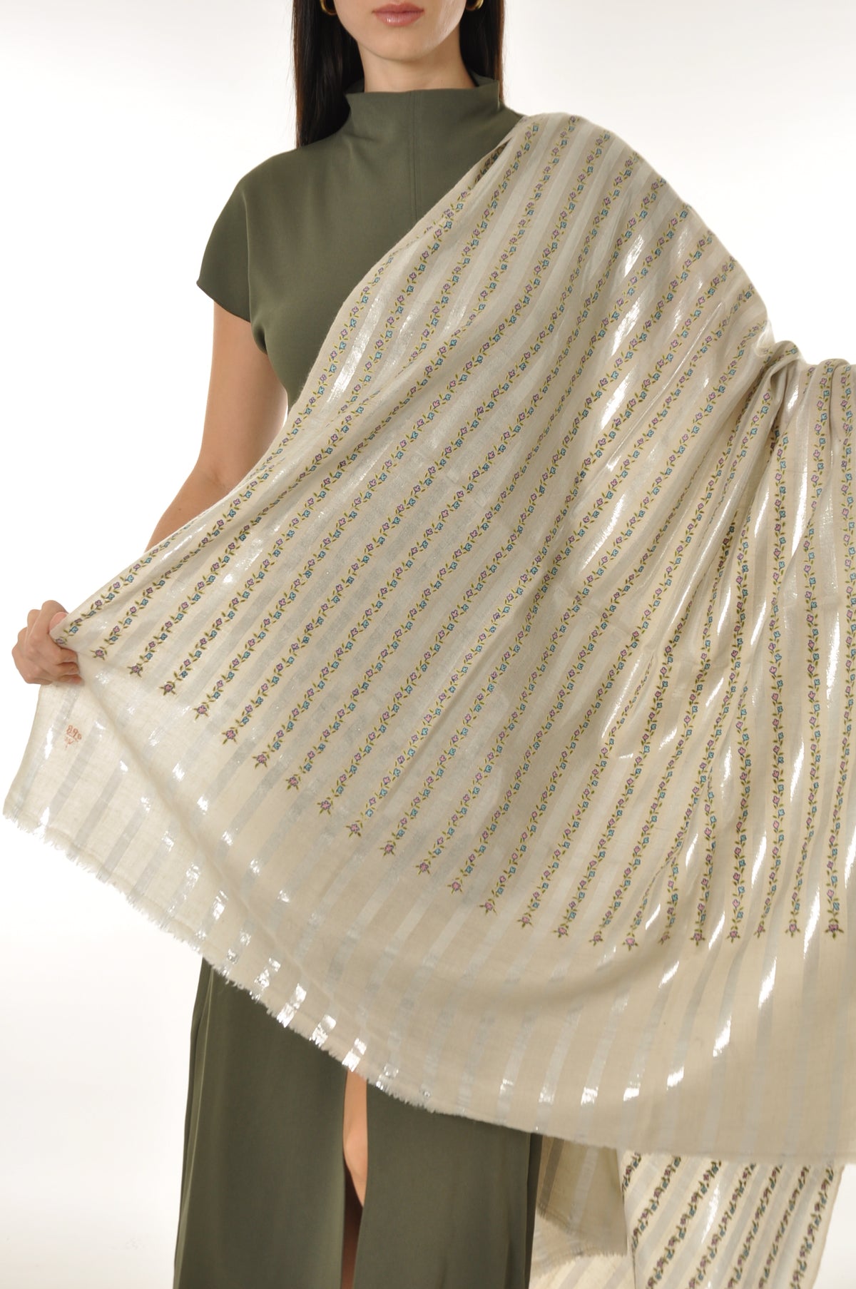 Embroidered Pashmina - The Silver Lining