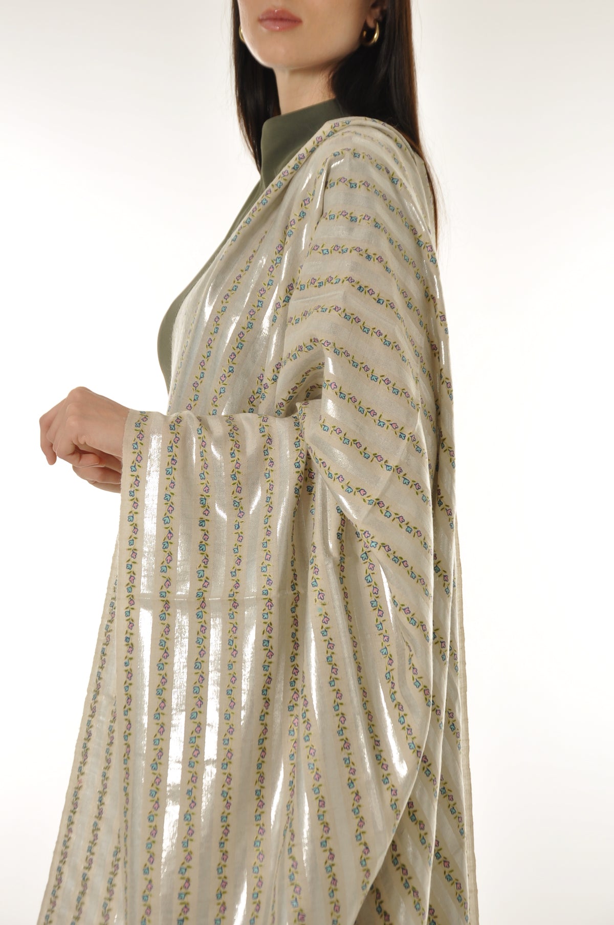 Embroidered Pashmina - The Silver Lining