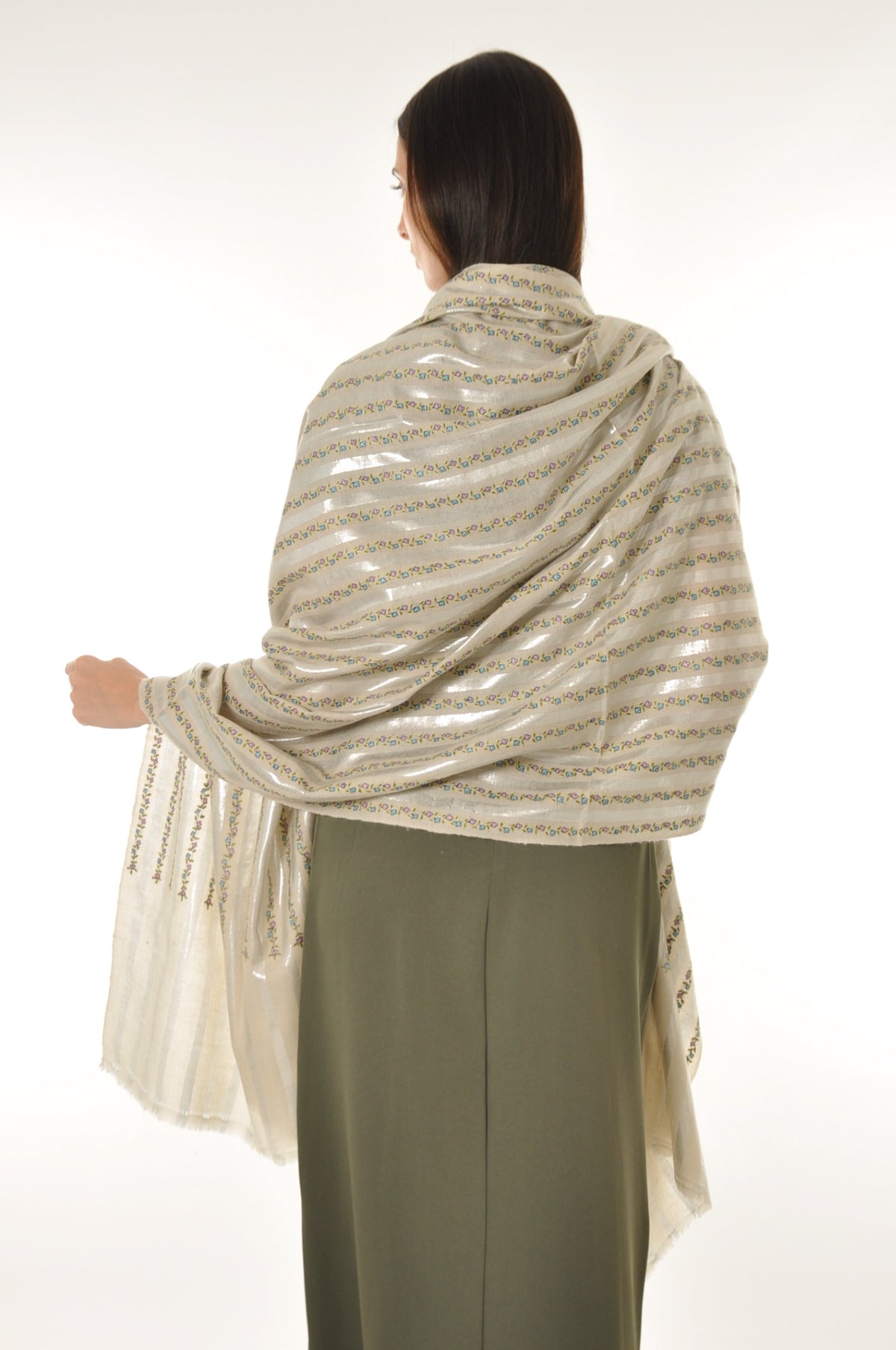 Embroidered Pashmina - The Silver Lining