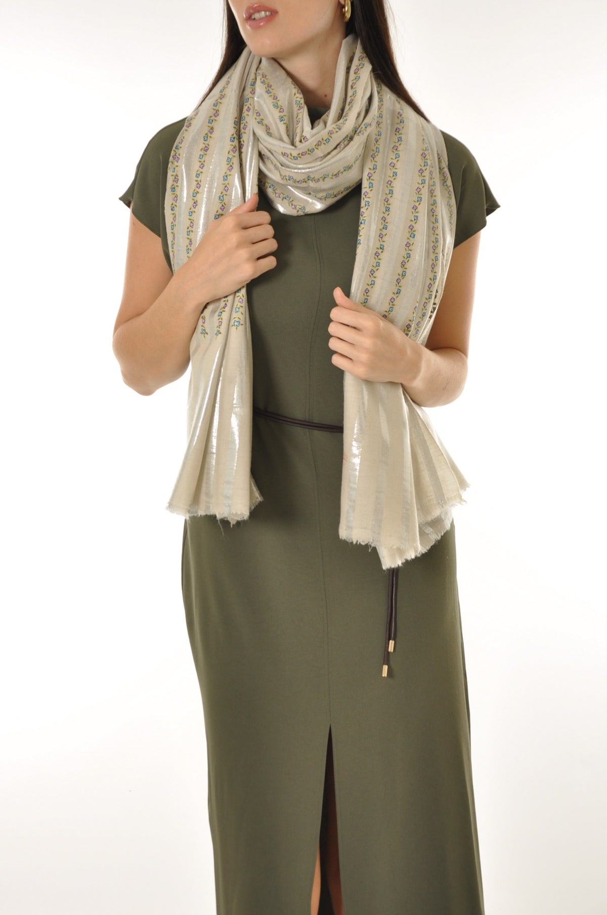 Embroidered Pashmina - The Silver Lining