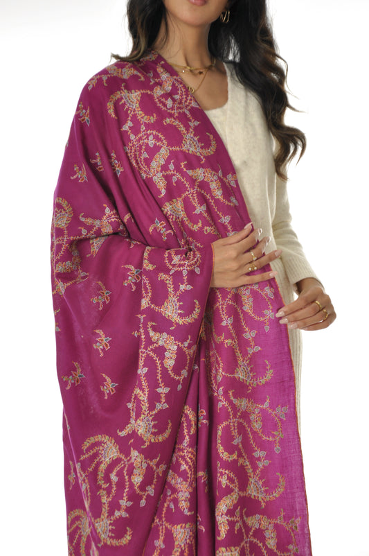 Embroidered Pashmina - magenta