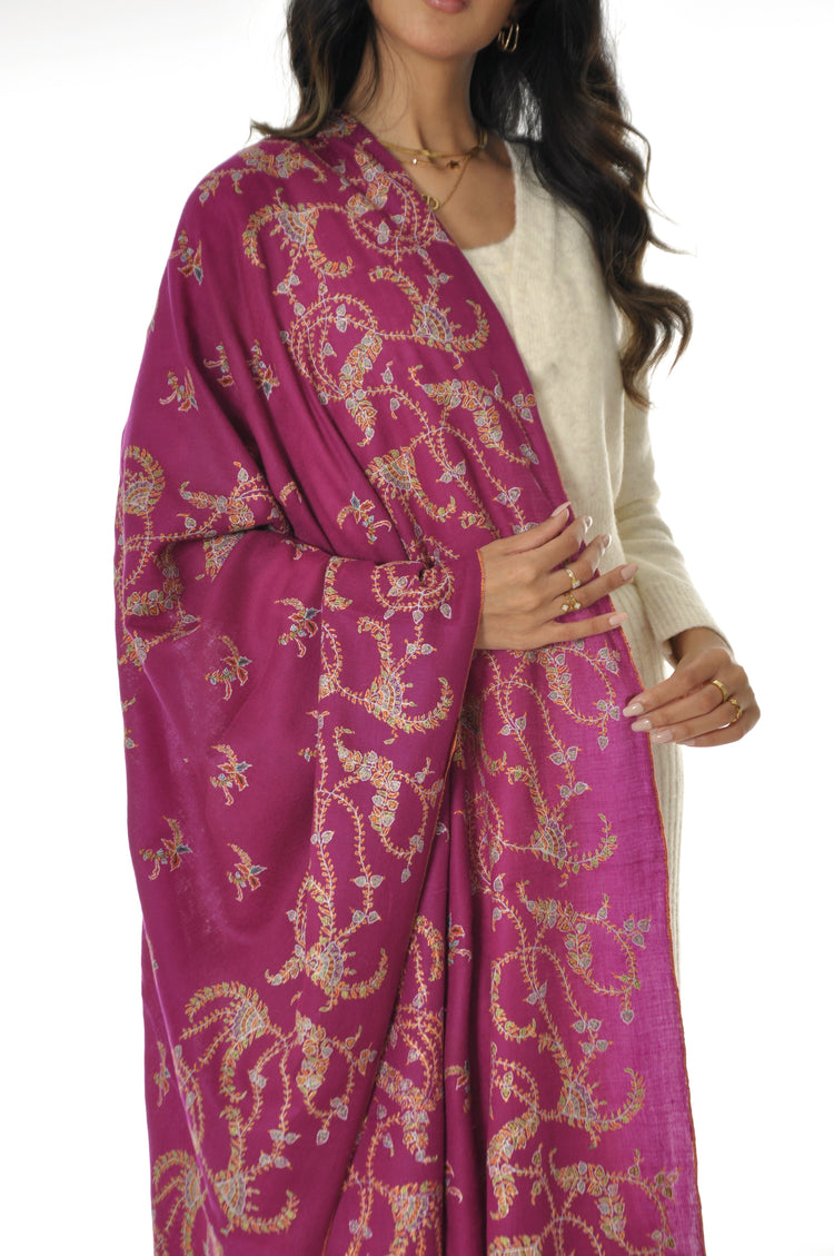 Embroidered Pashmina - magenta