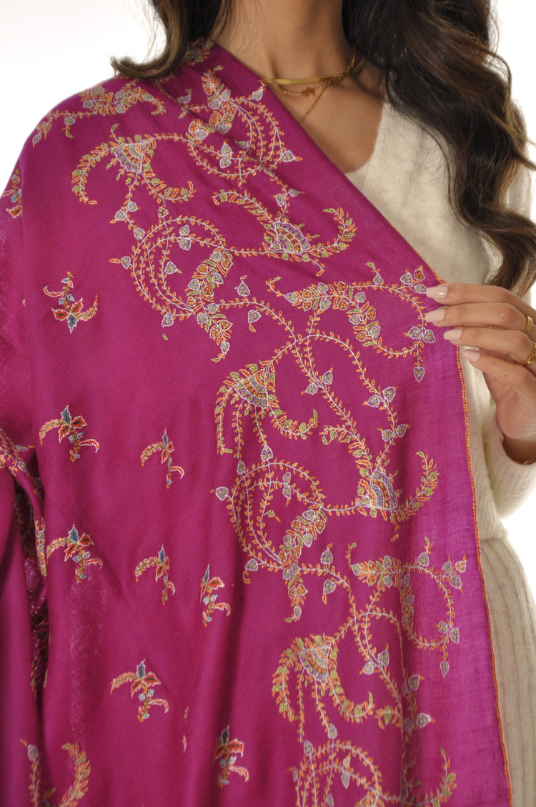 Embroidered Pashmina - magenta