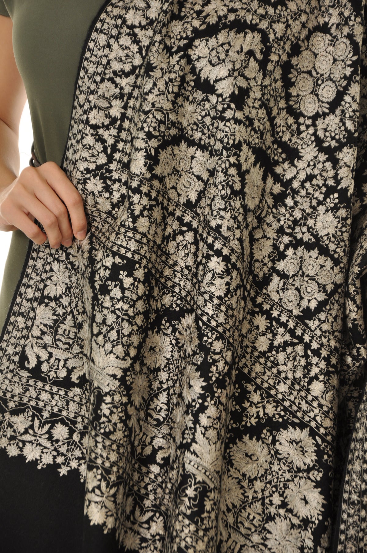Embroidered Pashmina - Black & Beige Embroidery