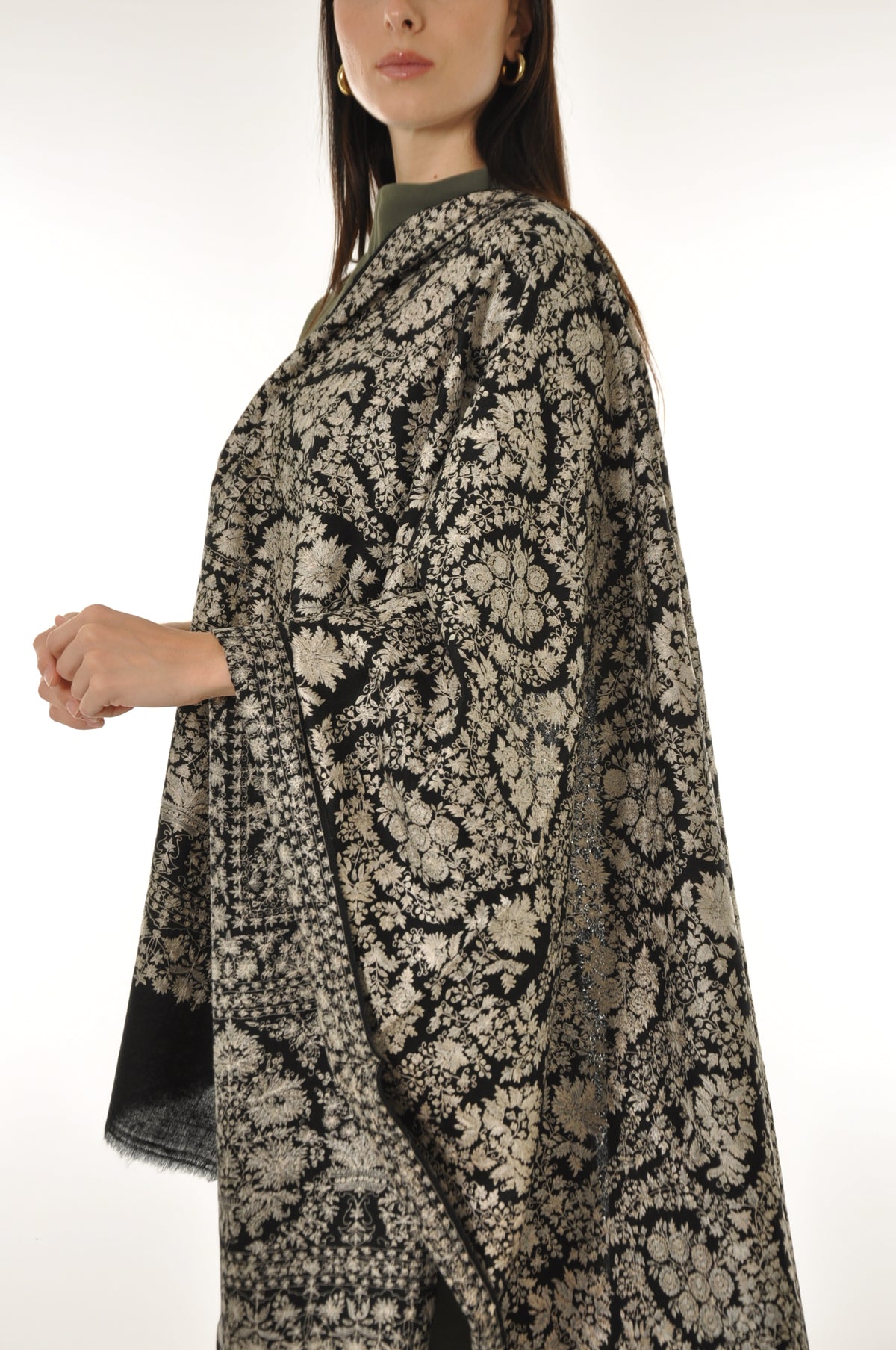 Embroidered Pashmina - Black & Beige Embroidery