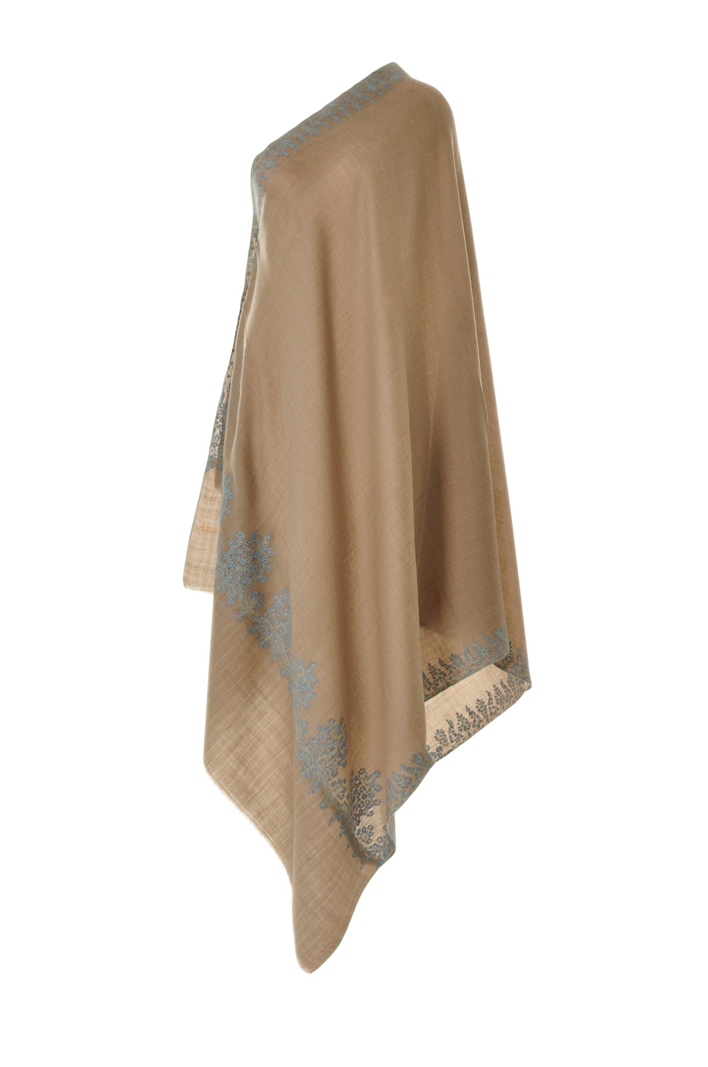 Thin Striped Border Pashmina - Beige & Sky Blue