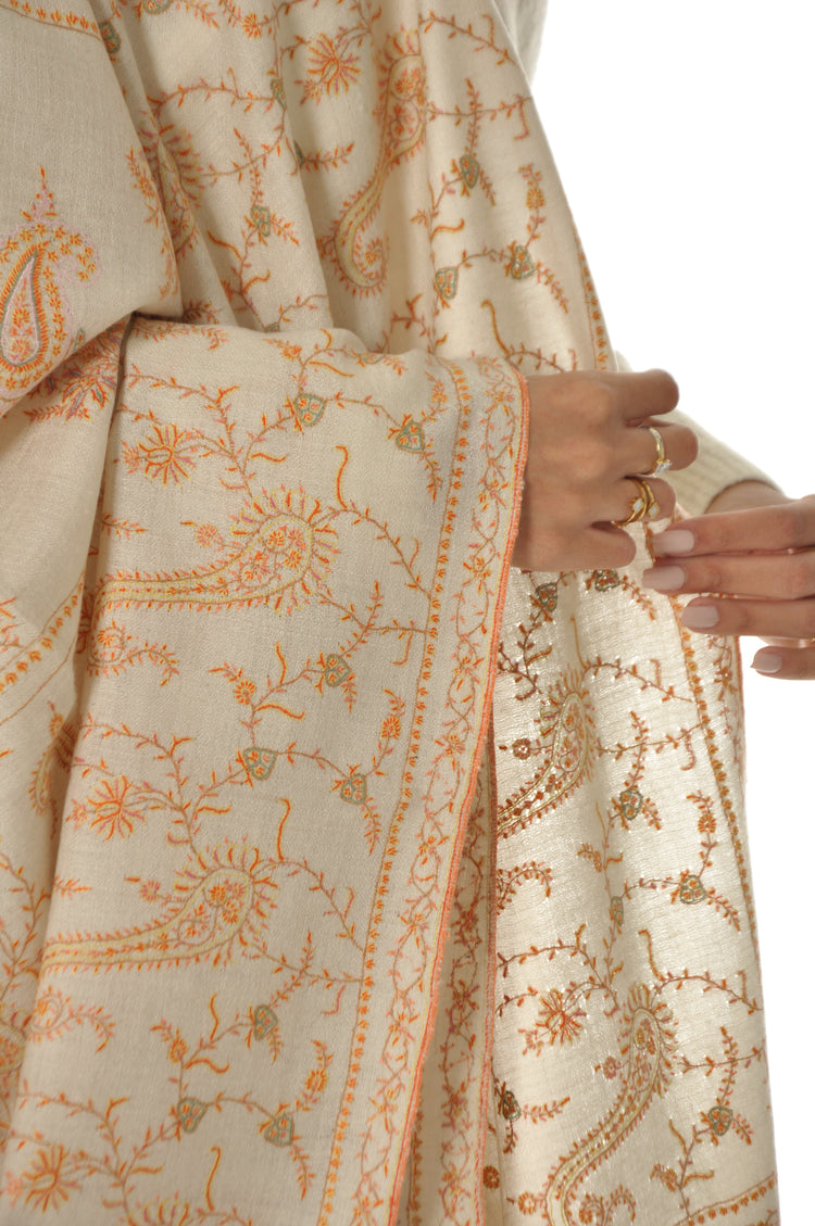 Embroidered Pashmina - off white