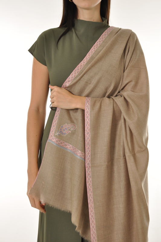 Embroidered Pashmina - Pink Paisley
