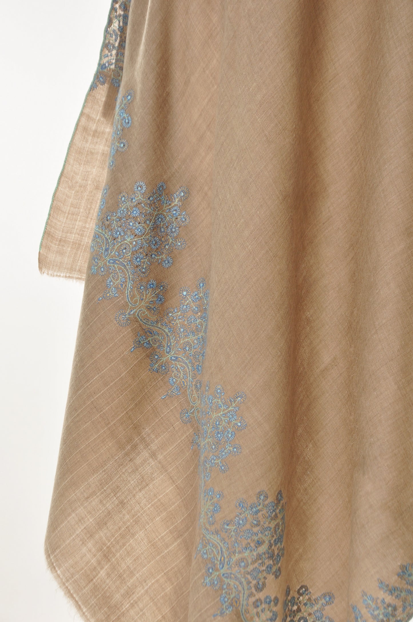 Thin Striped Border Pashmina - Beige & Sky Blue