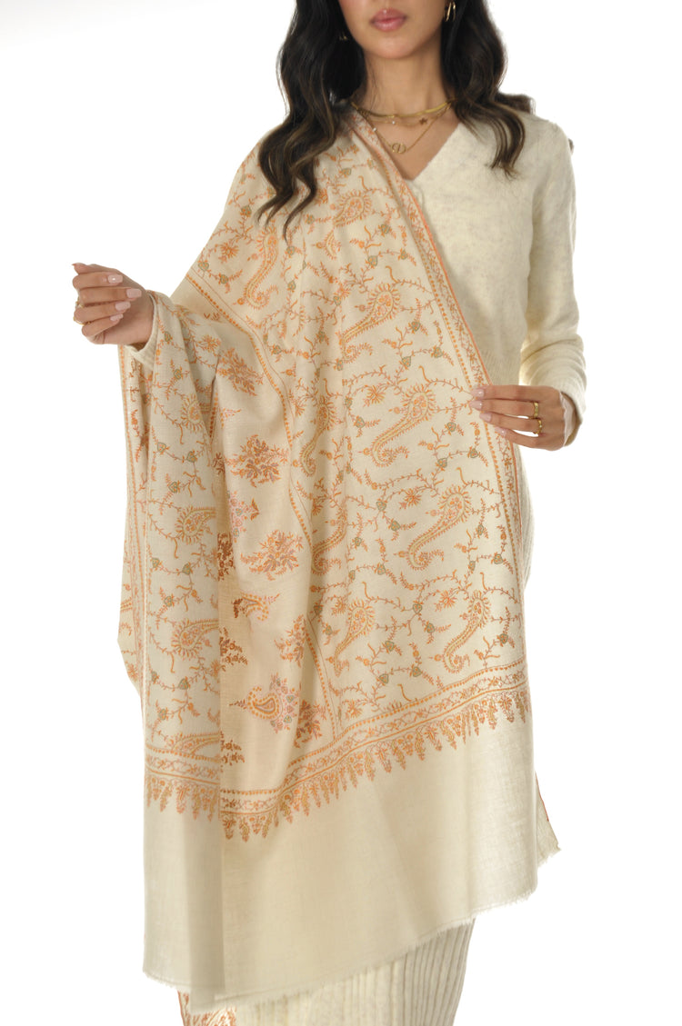 Embroidered Pashmina - off white