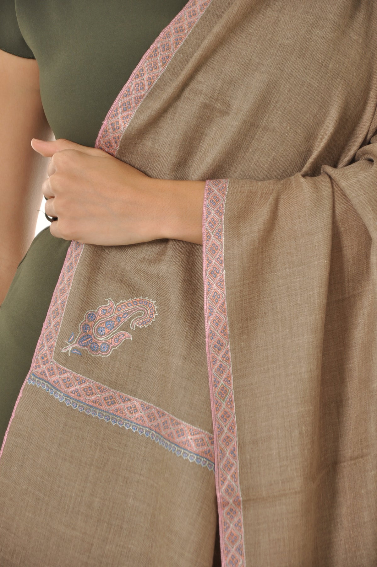 Embroidered Pashmina - Pink Paisley