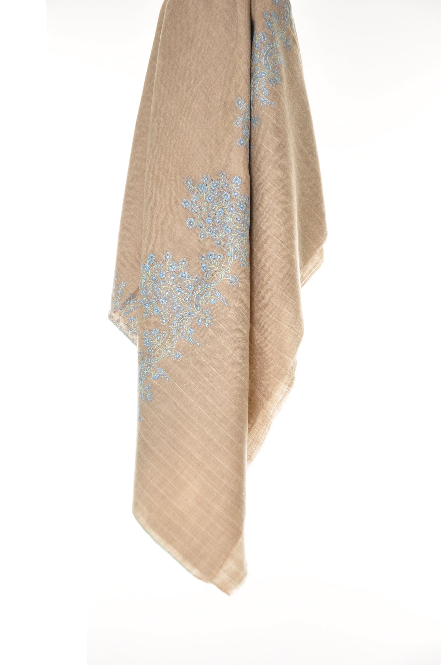 Thin Striped Border Pashmina - Beige & Sky Blue
