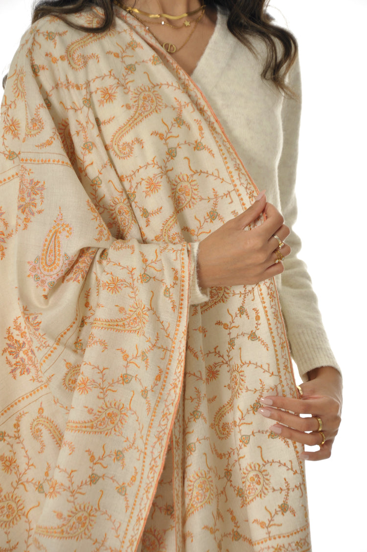 Embroidered Pashmina - off white