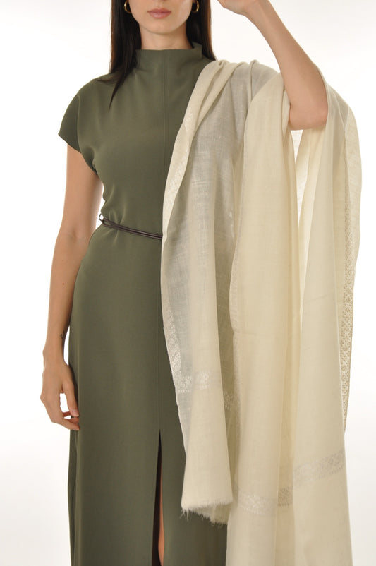 Embroidered Pashmina - Off White
