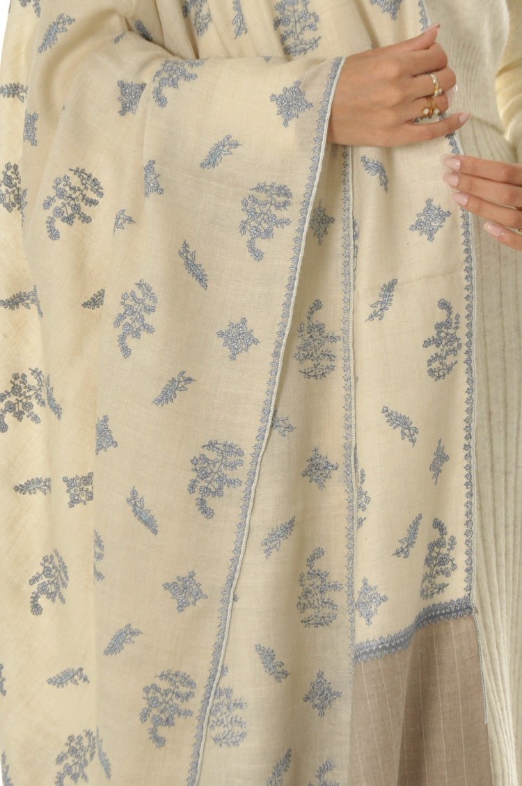 Thin Striped Border Pashmina - Cream