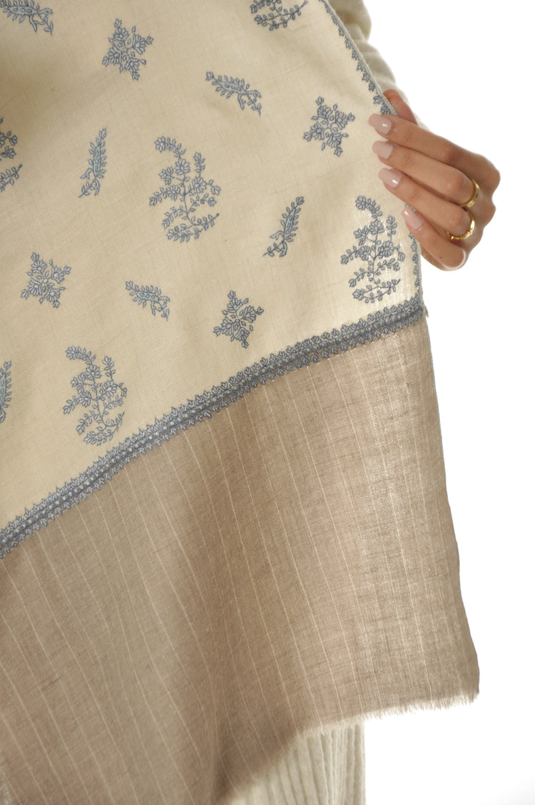 Thin Striped Border Pashmina - Cream