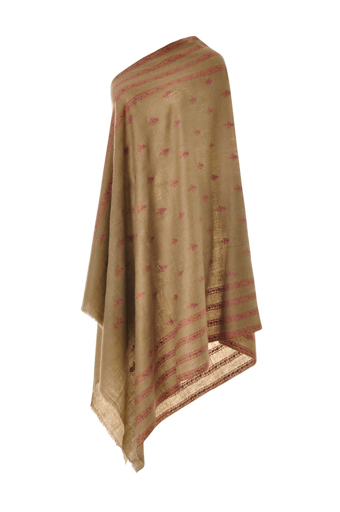 Embroidered Pashmina - Beige with Red