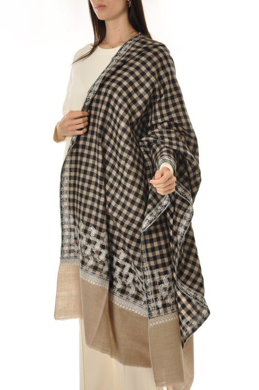 Embroidered Pashmina - Checked Shawl Tiny Paisley