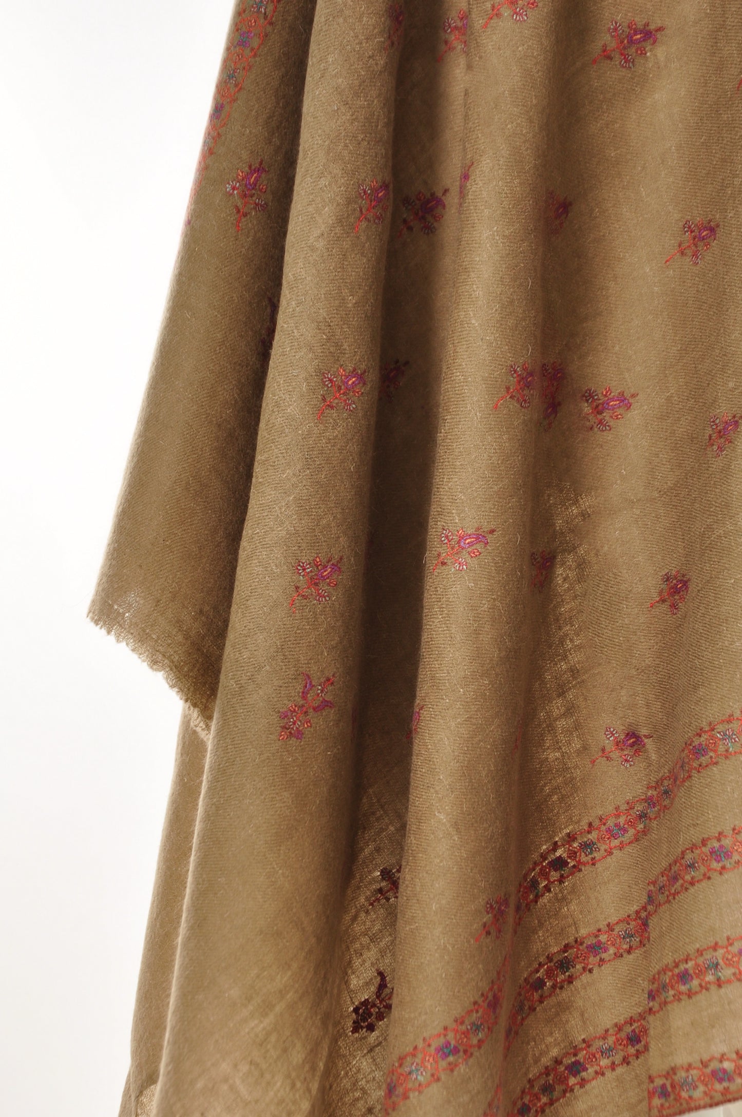 Embroidered Pashmina - Beige with Red
