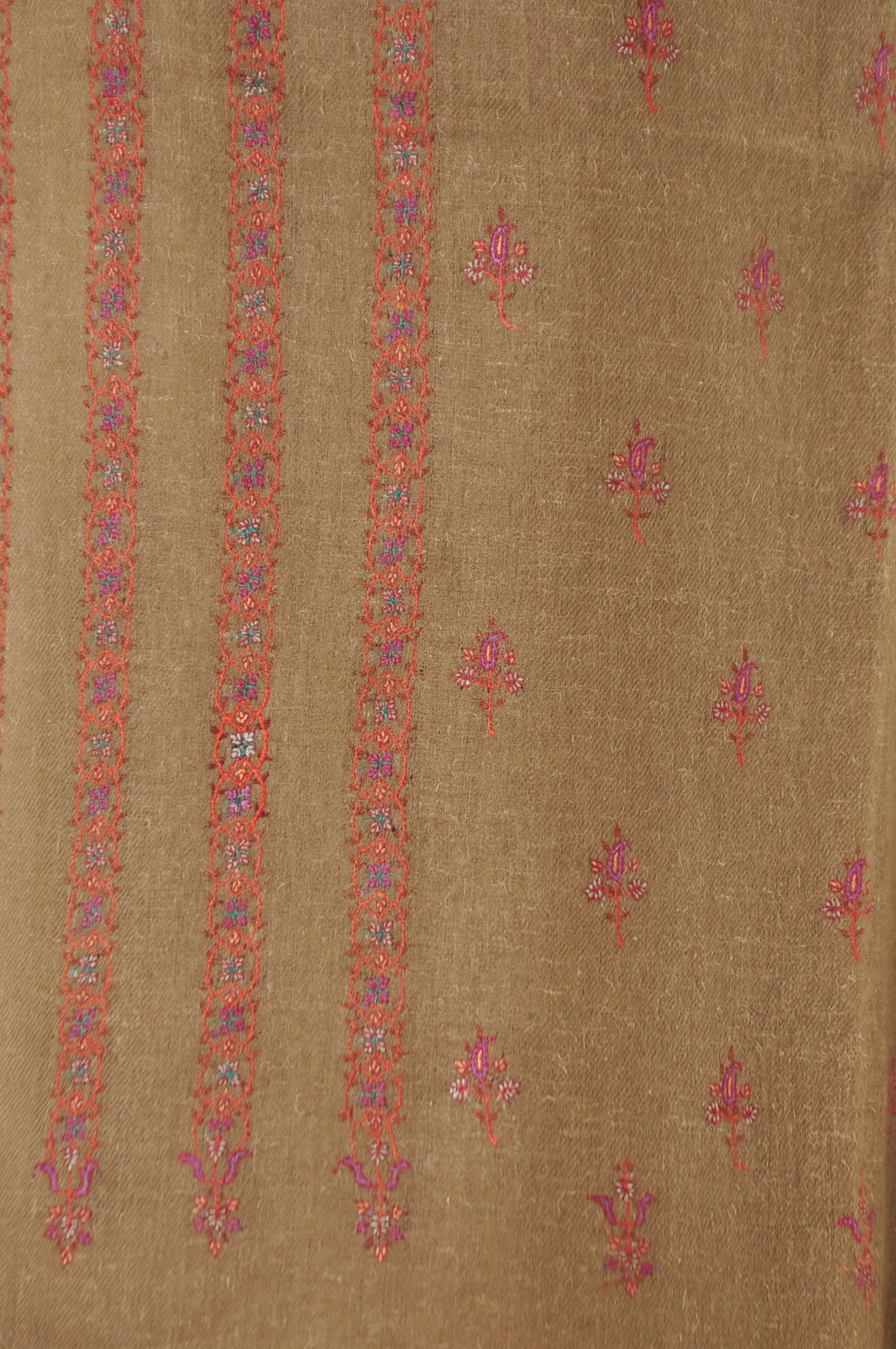 Embroidered Pashmina - Beige with Red