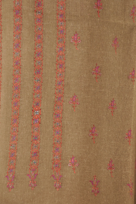 Embroidered Pashmina - Beige with Red