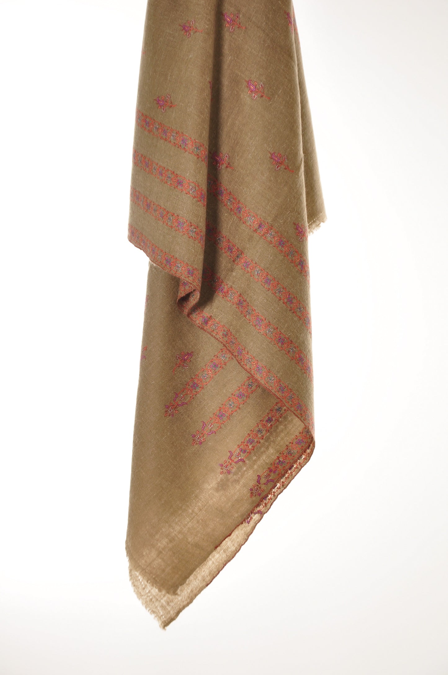 Embroidered Pashmina - Beige with Red