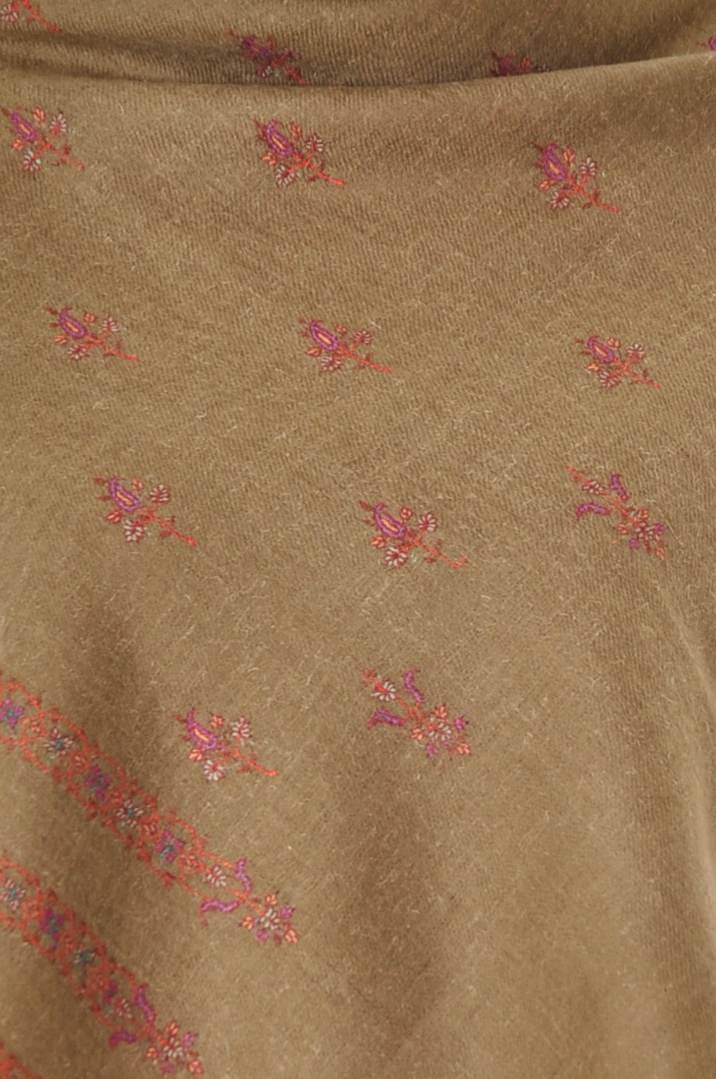 Embroidered Pashmina - Beige with Red