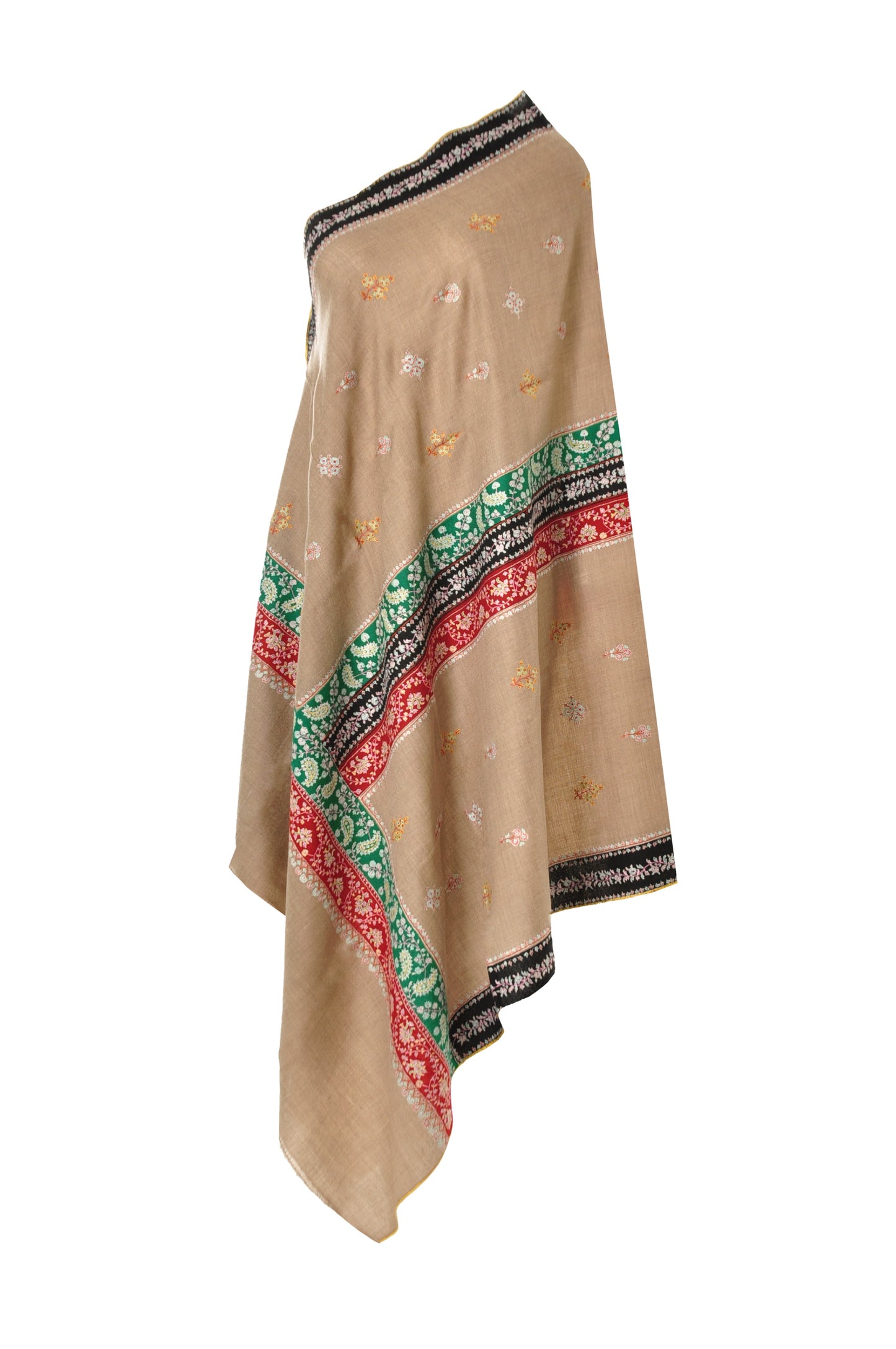 Embroidered Pashmina - Beige & Multi Color Stripes