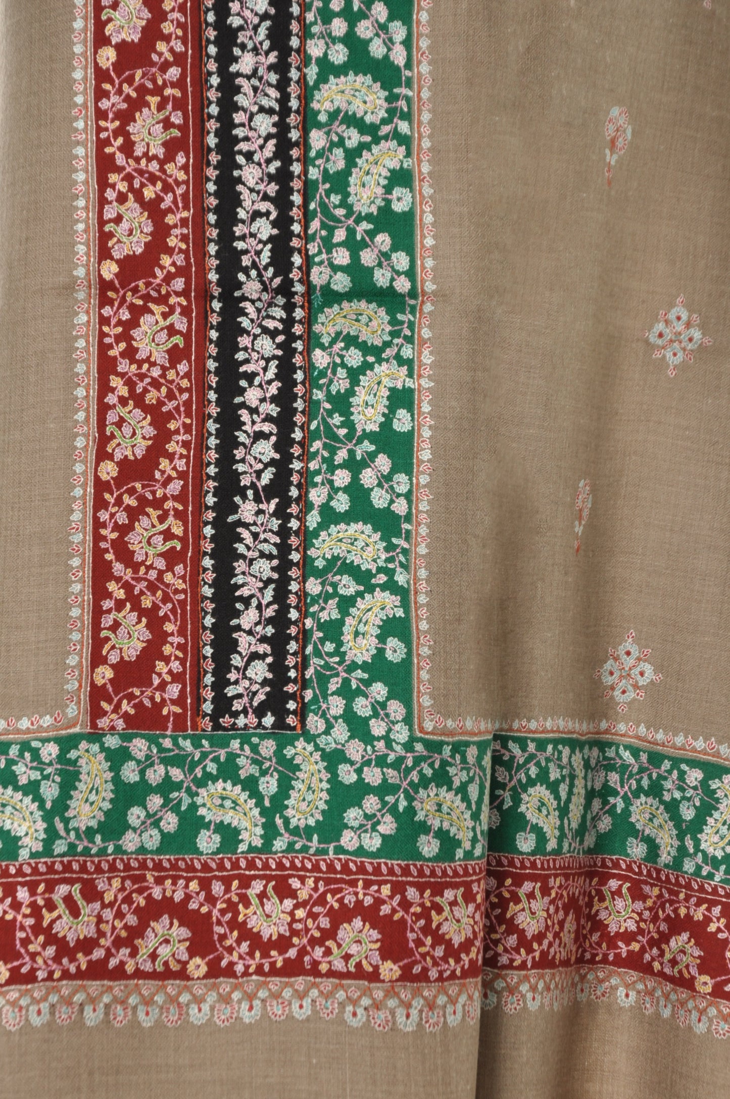 Embroidered Pashmina - Beige & Multi Color Stripes