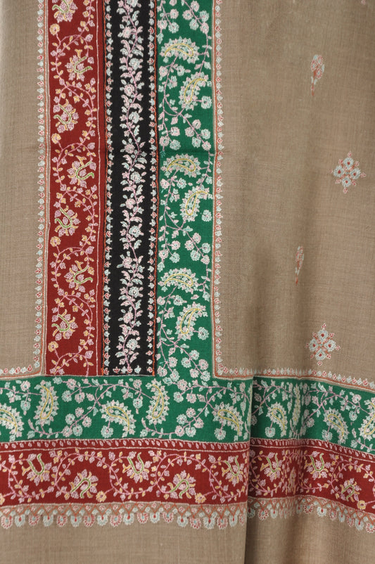 Embroidered Pashmina - Beige & Multi Color Stripes