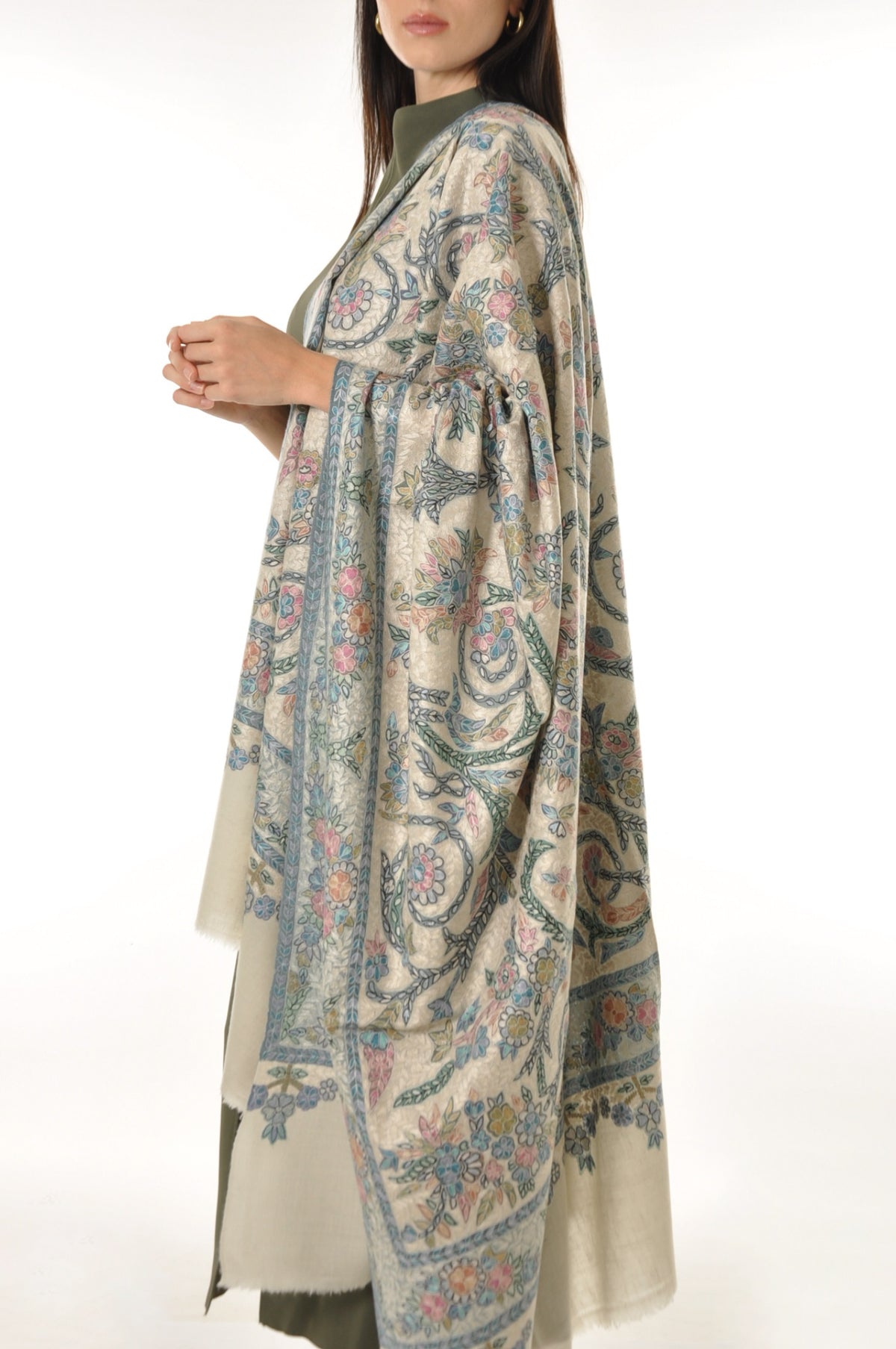 Kalamkari Pashmina - Off White & Blue