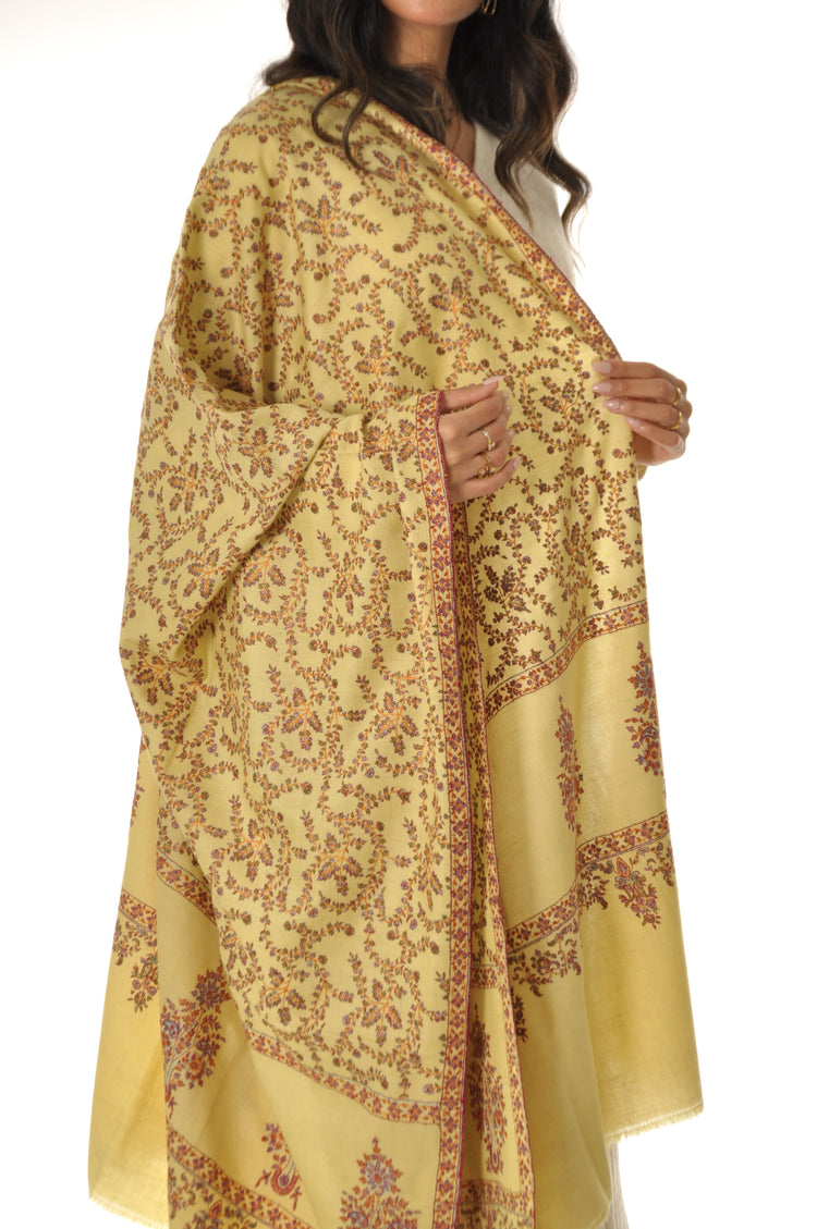 Embroidered Pashmina - light yellow