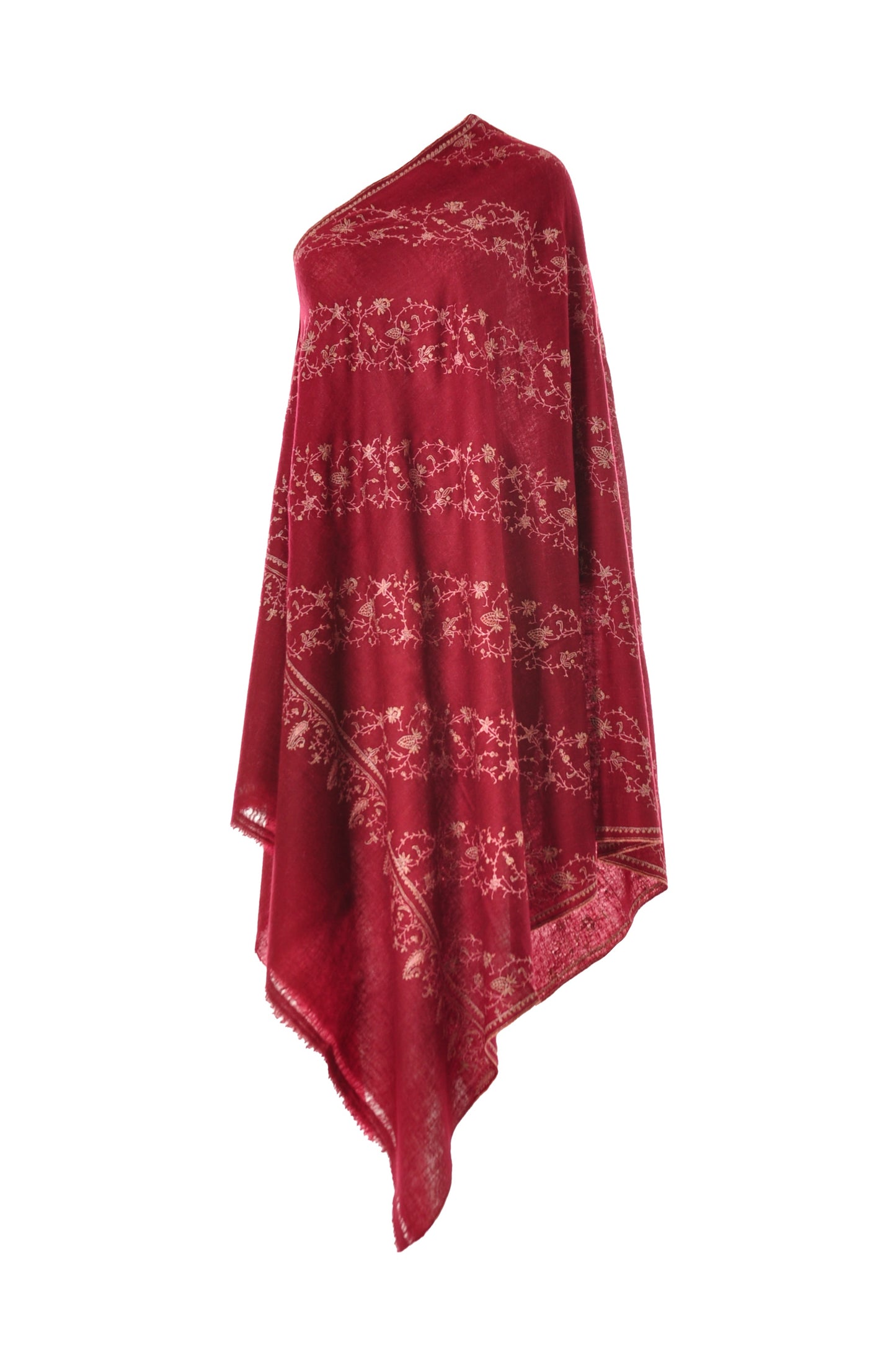 Embroidered Pashmina - Red & White