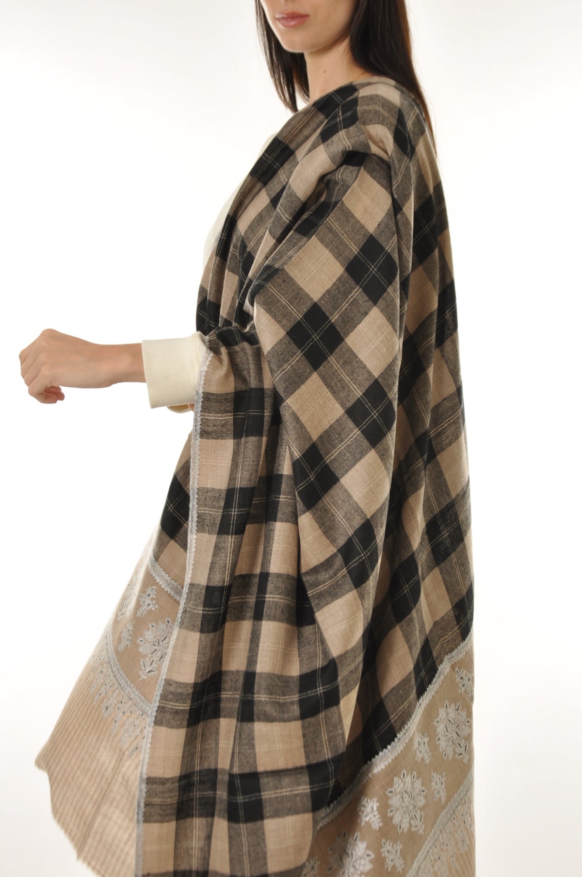 Embroidered Pashmina - Floral Check Pashmina