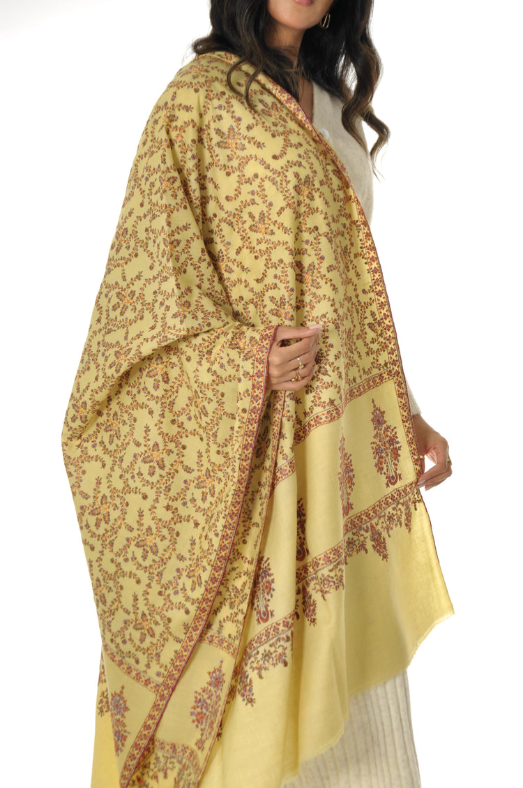 Embroidered Pashmina - light yellow