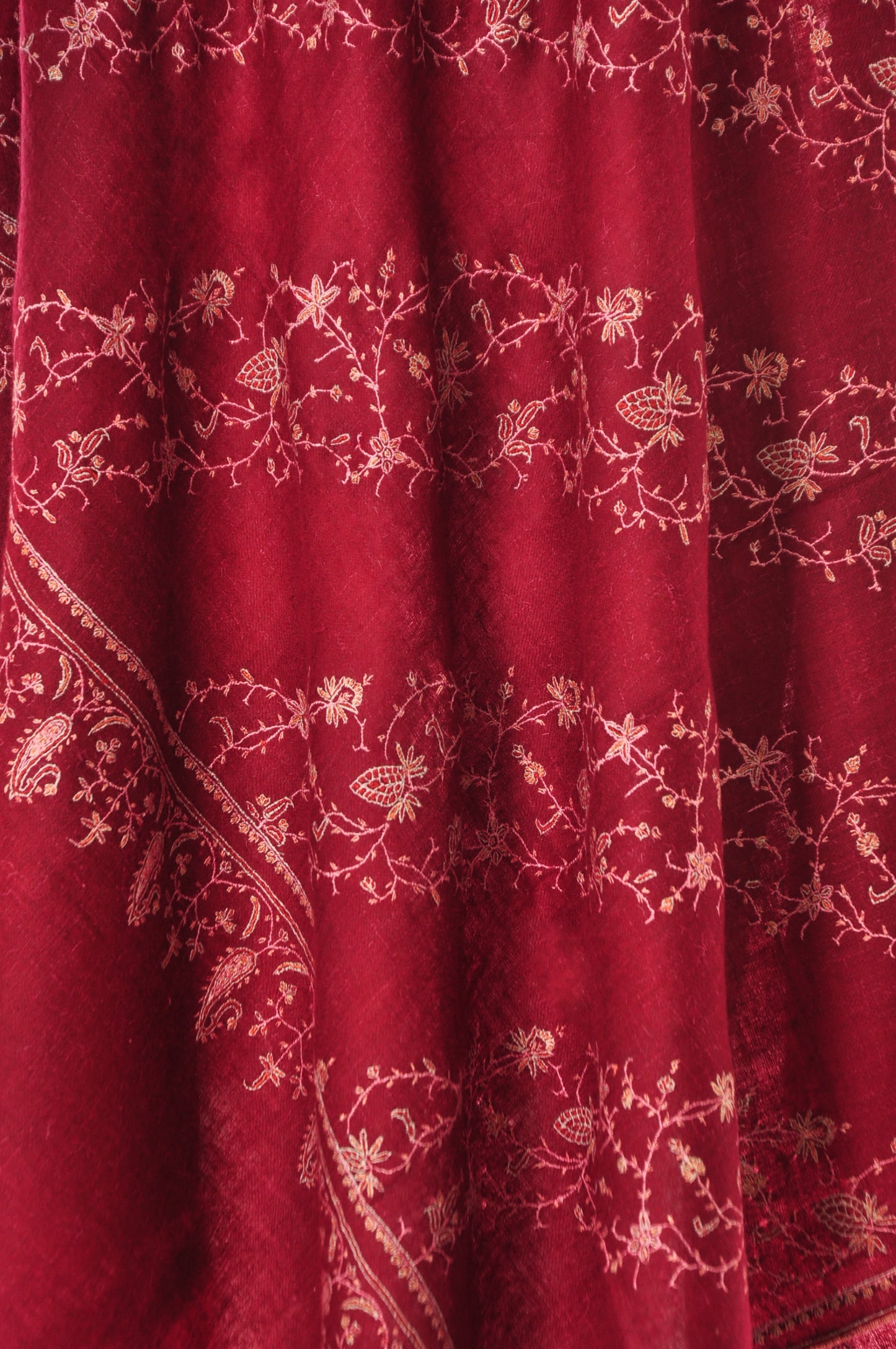 Embroidered Pashmina - Red & White