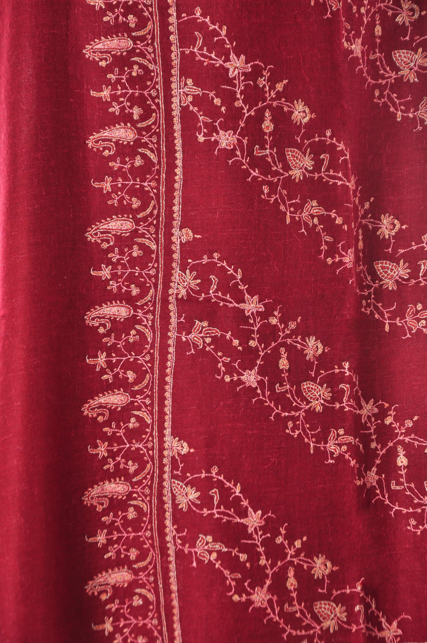 Embroidered Pashmina - Red & White