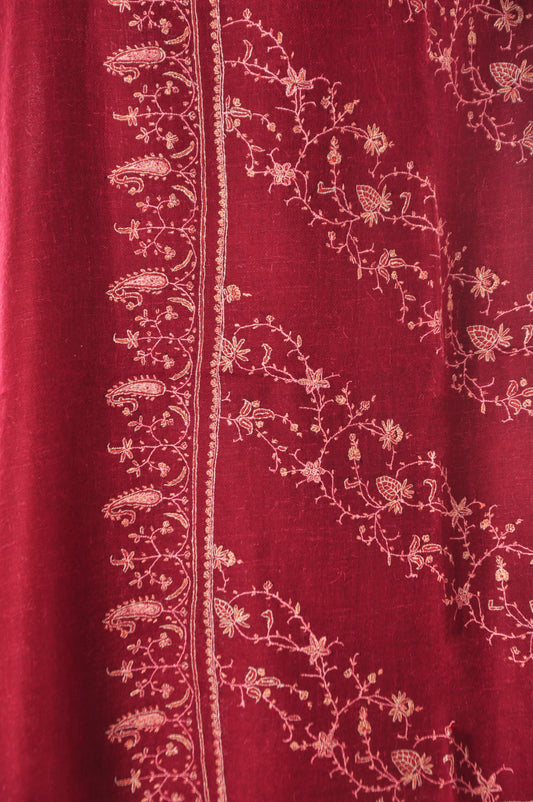 Embroidered Pashmina - Red & White