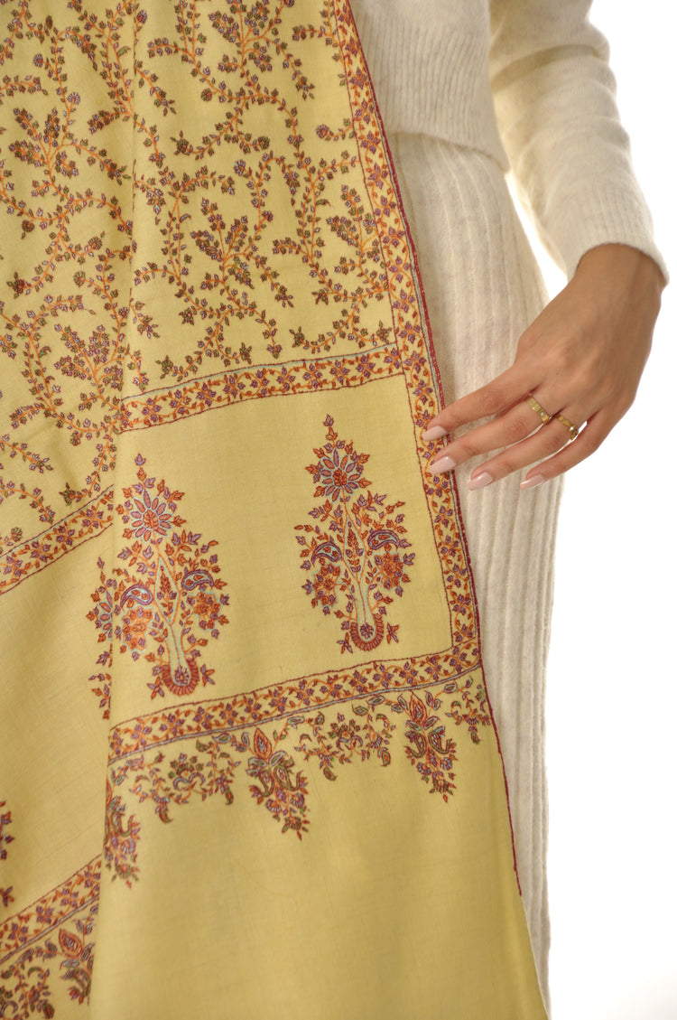 Embroidered Pashmina - light yellow