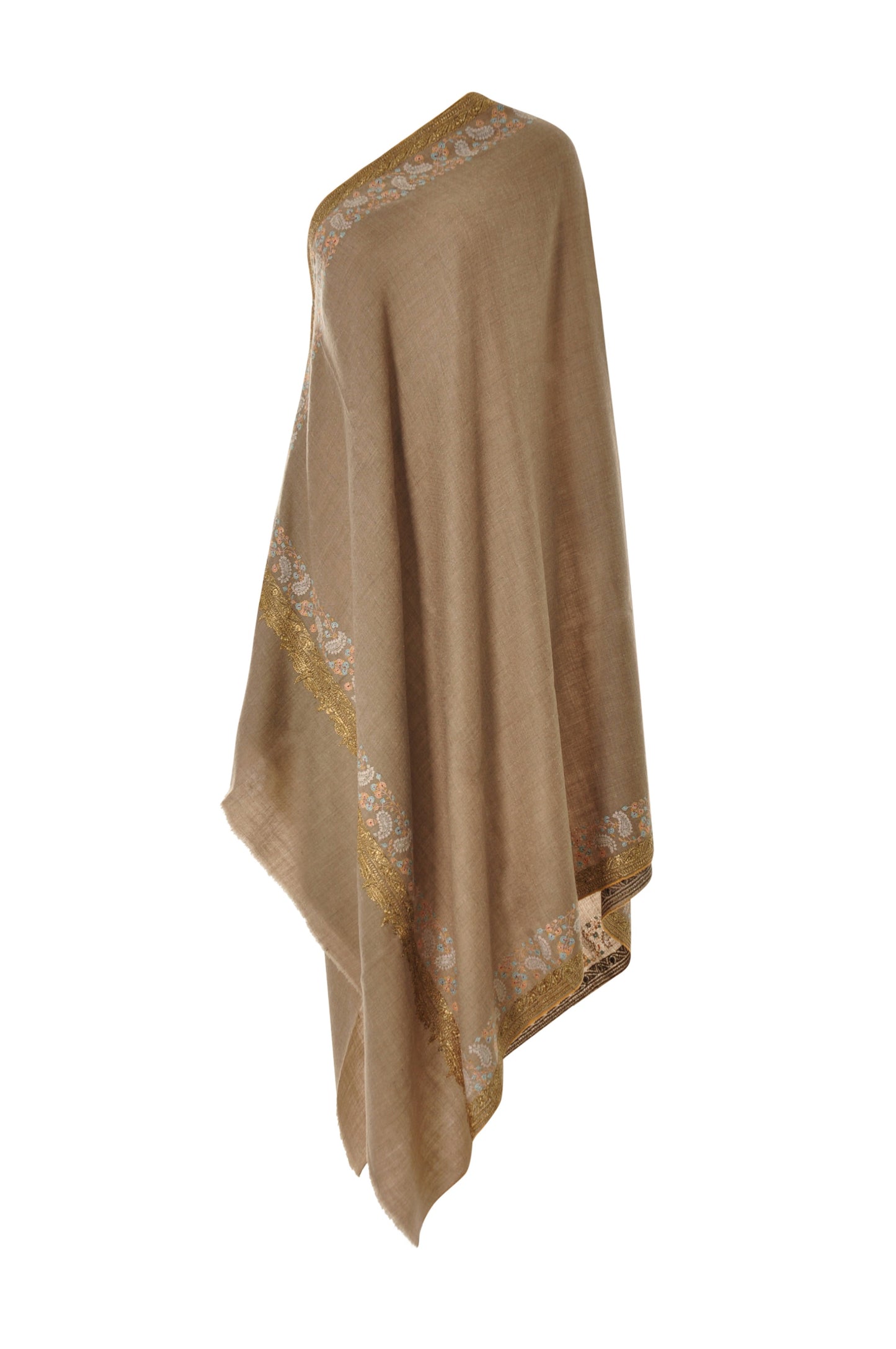 Embroidered Pashmina - Gold Zari & Pastel