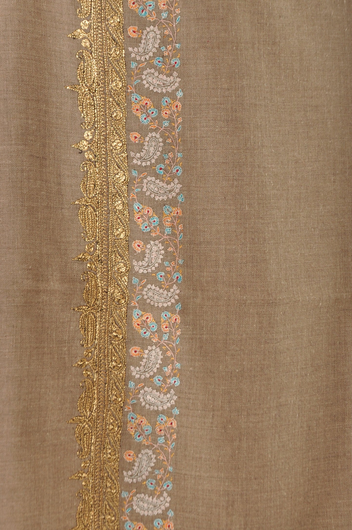 Embroidered Pashmina - Gold Zari & Pastel